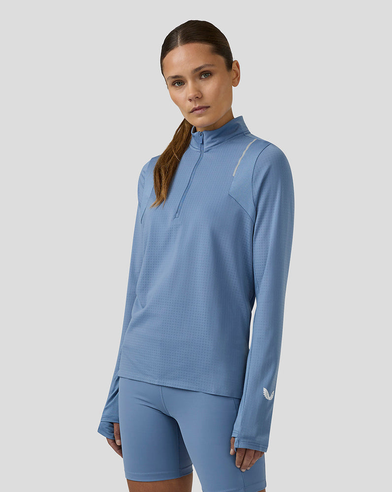 Women's Apex Long Sleeve Aeromesh Training 1/4 Zip Top - Light Blue