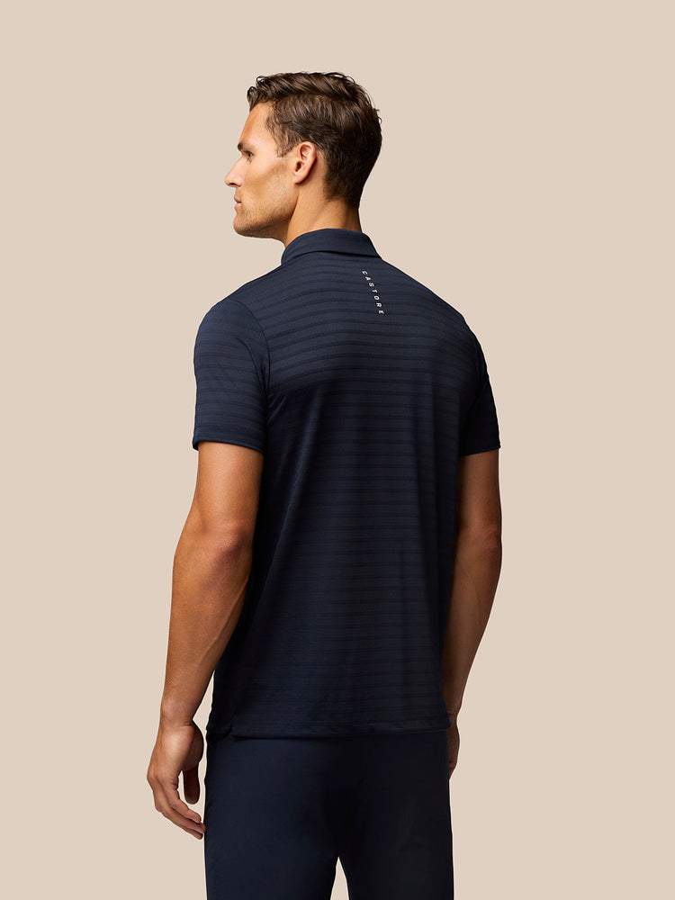 Men's Golf Textured Pique Stripe Polo - Navy/White