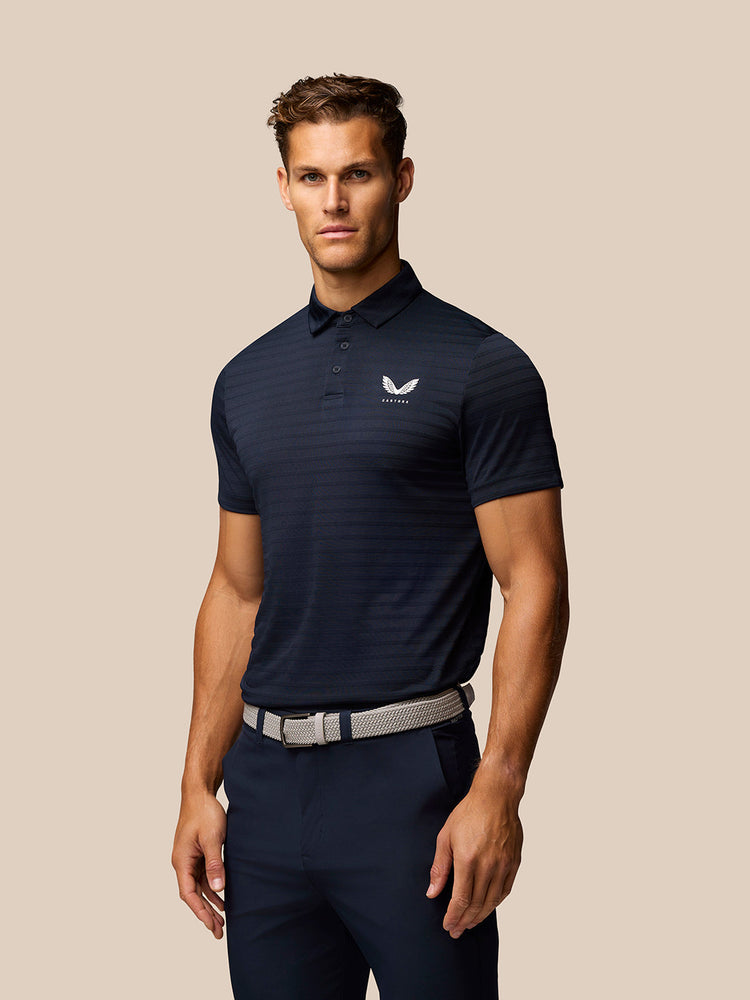 Men's Golf Textured Pique Stripe Polo - Navy/White