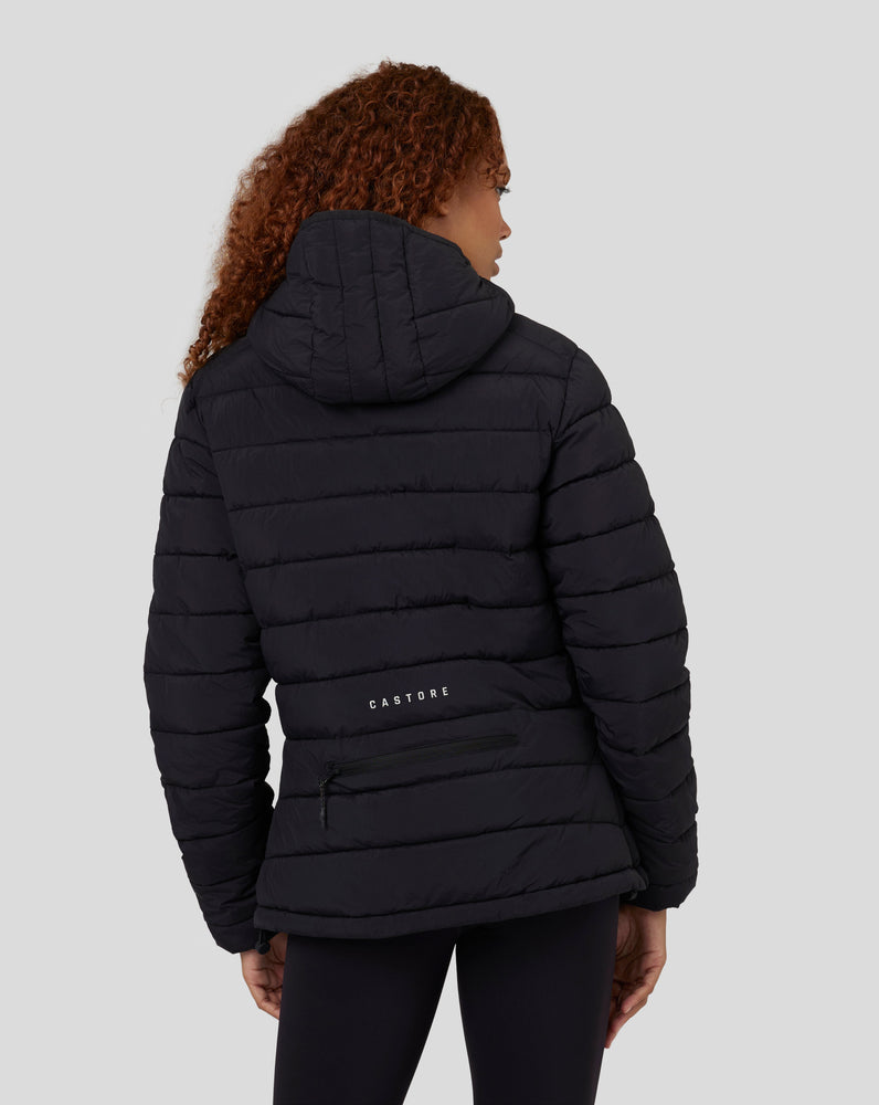 Women’s Travel Long Sleeve Packable Quilt Hooded Jacket - Black