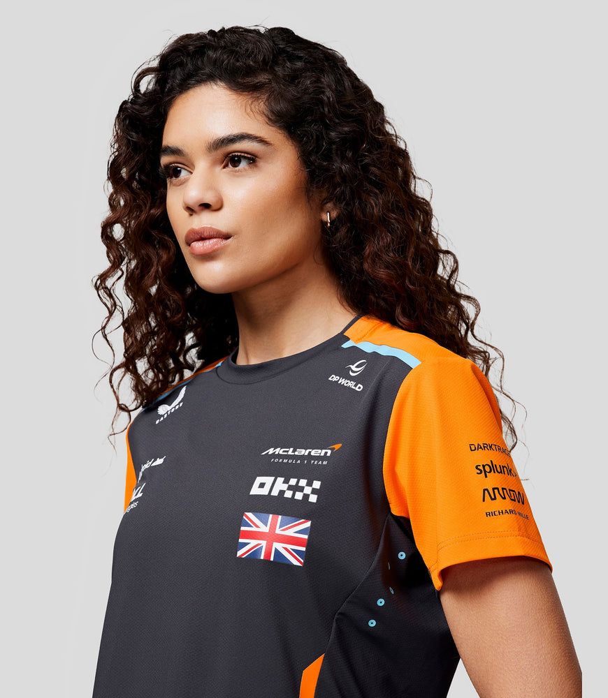 Womens McLaren Official Teamwear Set Up T-Shirt Lando Norris Formula 1 - Phantom/Papaya