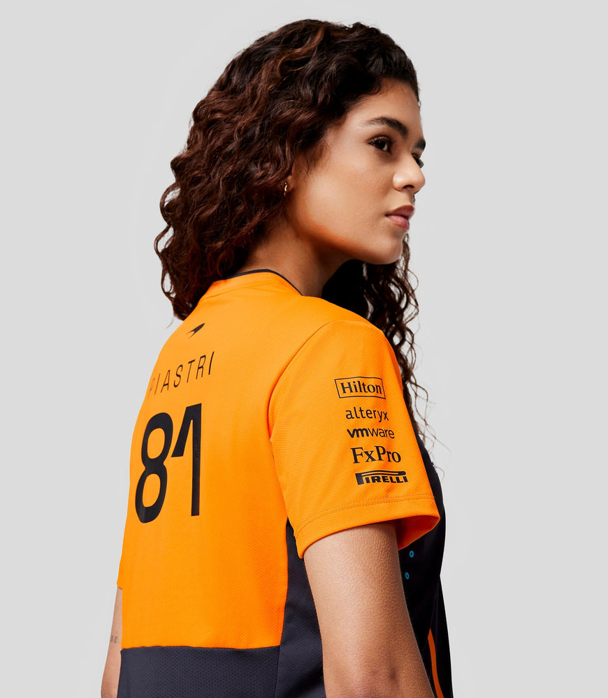 Womens McLaren Official Teamwear Set Up T-Shirt Oscar Piastri Formula 1 - Phantom/Papaya