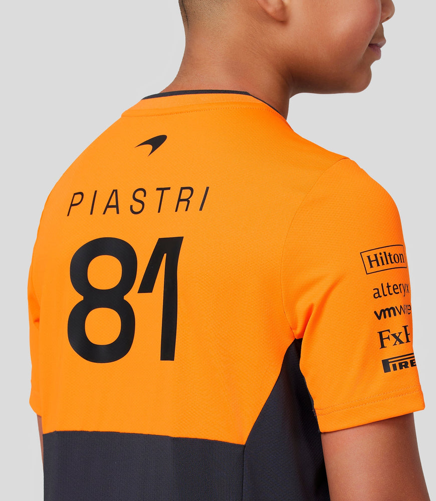 Junior McLaren Official Teamwear Set Up T-Shirt Oscar Piastri Formula 1 - Phantom/Papaya
