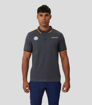 Black McLaren Gulf polo shirt with orange trim
