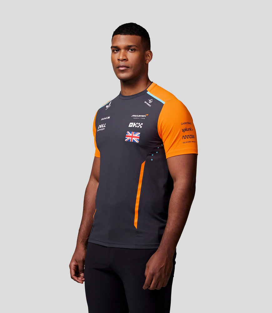 Mens McLaren Official Teamwear Set Up T-Shirt Lando Norris Formula 1 Phantom/Papaya