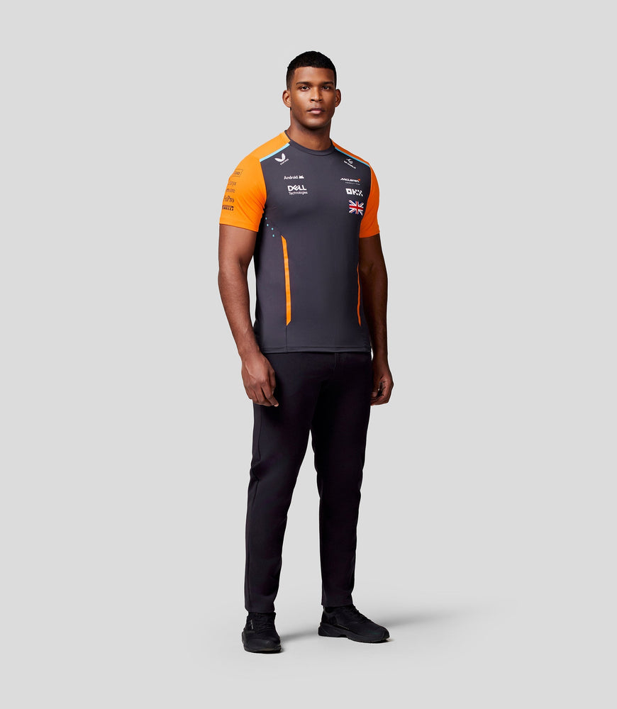 Mens McLaren Official Teamwear Set Up T-Shirt Lando Norris Formula 1 Phantom/Papaya