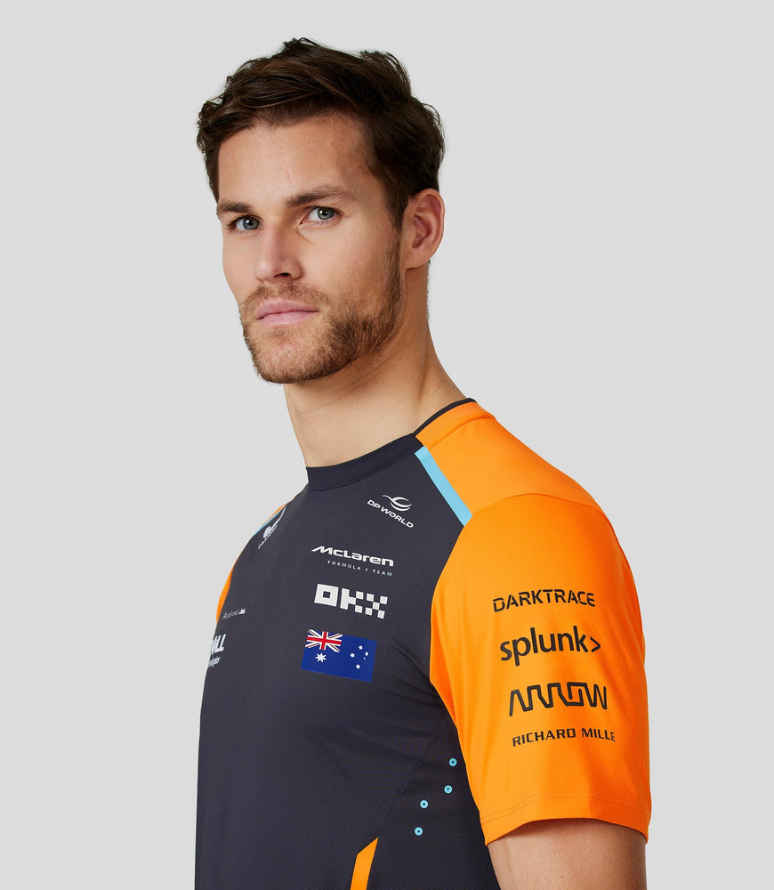 Mens McLaren Official Teamwear Set Up T-Shirt Oscar Piastri Formula 1 - Phantom/Papaya